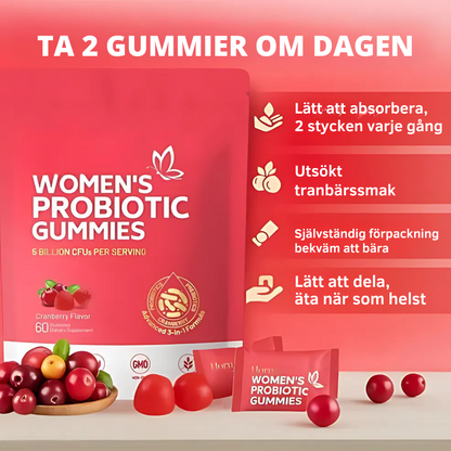 Tranbärsprobiotiska gummies för kvinnlig balans